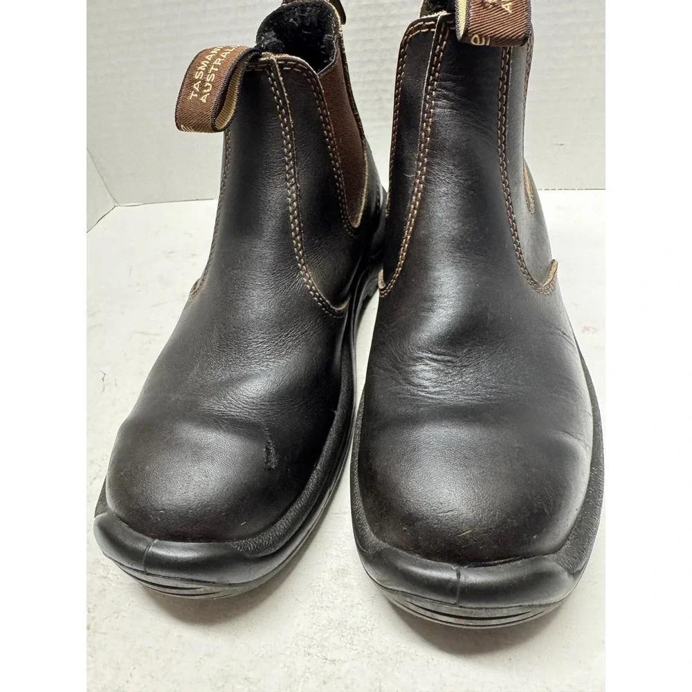 Blundstone 910 Steel Toe Leather Work Boots Dark Brown Chelsea Pull On AU 5 US 6